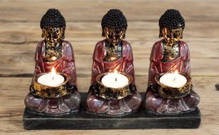 Antike Buddha Kerzenhalter - Drei Gläubige