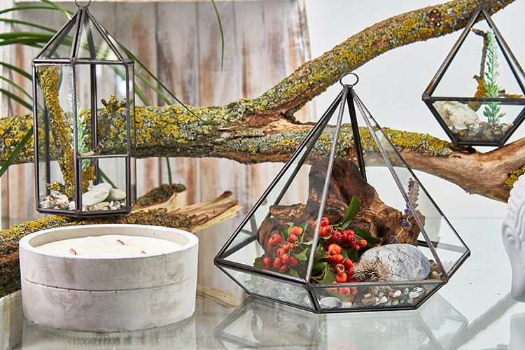 Glas/Metal Terrarium - große Diamantform