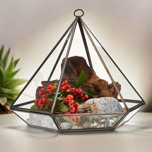 Glas/Metal Terrarium - große Diamantform