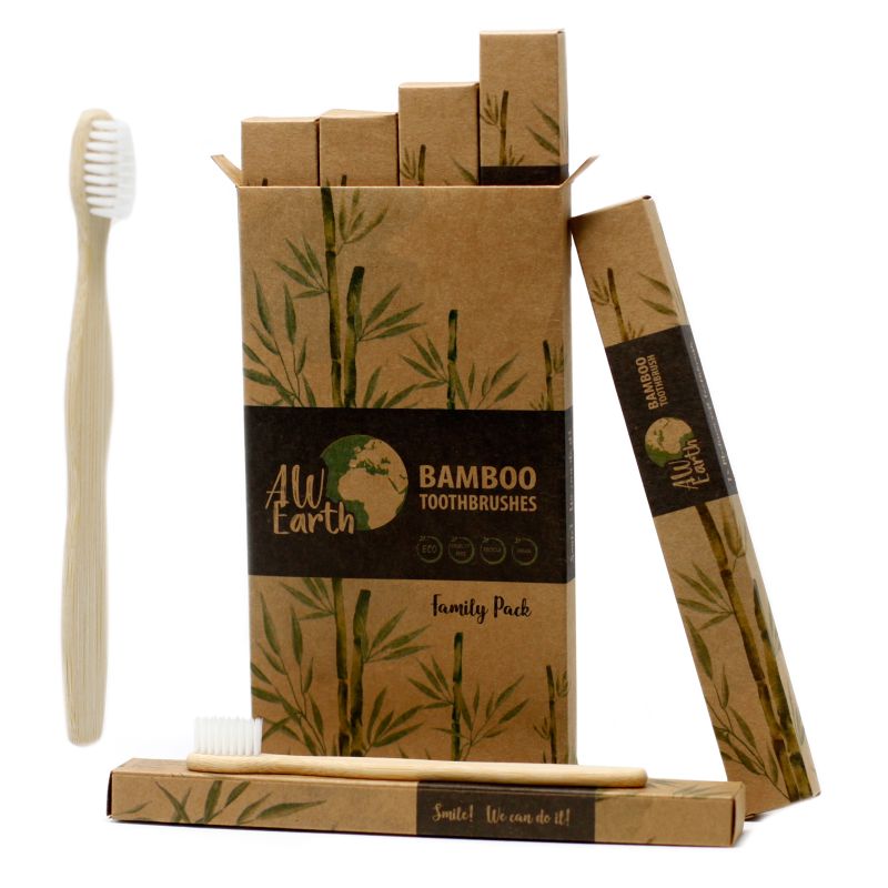 Bambus Zahnbürste - Weiß - Family Packung 4 St - Med Soft