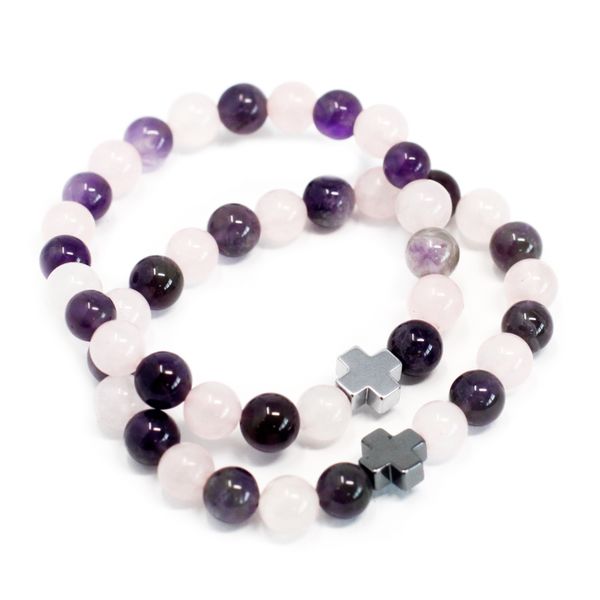 Set mit 2 Edelstein Freundschaftsbänder - Liebe - Amethyst & Rosenquarz