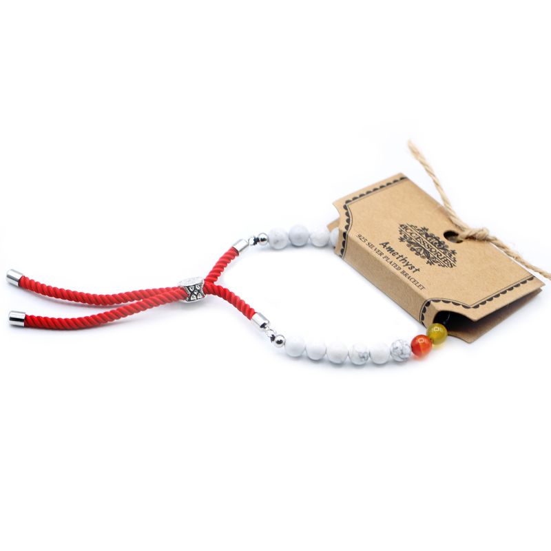 925 Versilbert Edelstein Royal Schnurarmband - Weißer Howlith Chakra