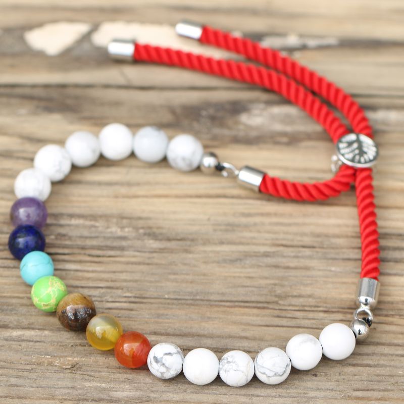 925 Versilbert Edelstein Royal Schnurarmband - Weißer Howlith Chakra
