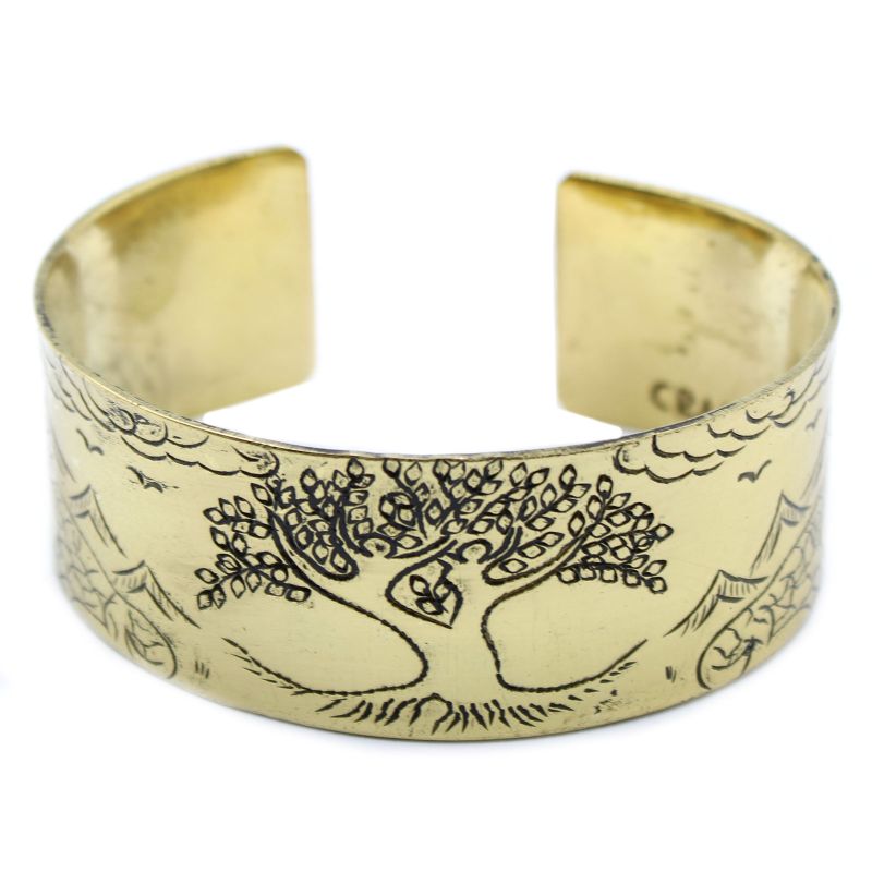 Tibetischer Mantra-Armreif (Messing) - Baum des Lebens