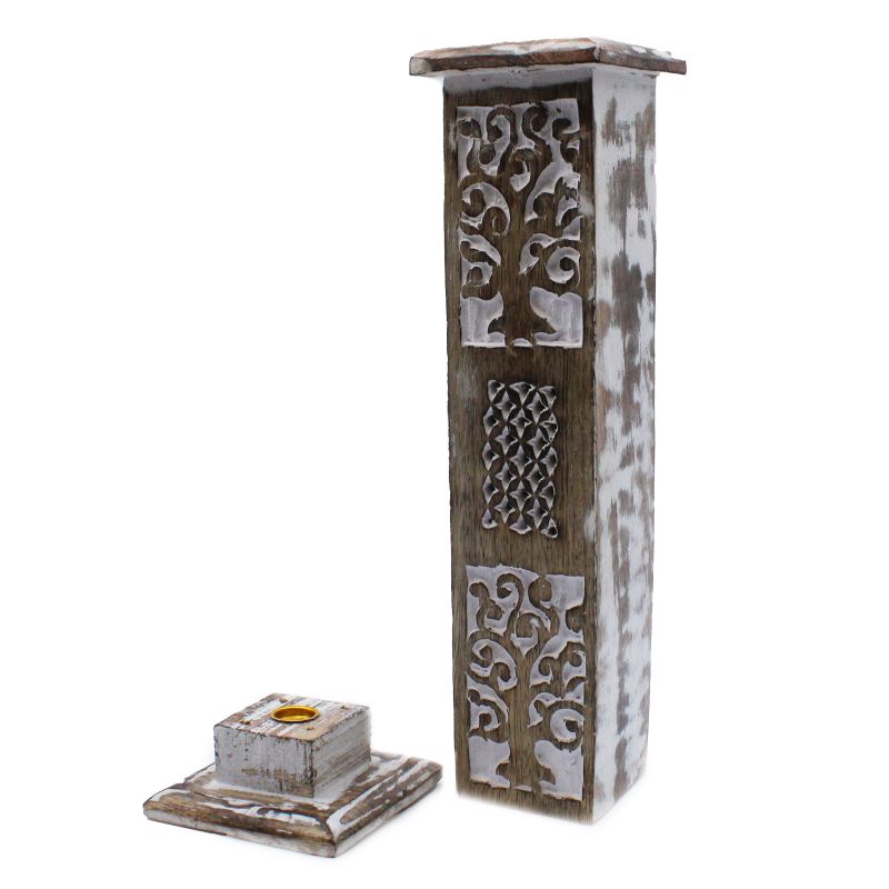 Weiß gewaschener Räucherwerkhalter - Räucherwerkturm
