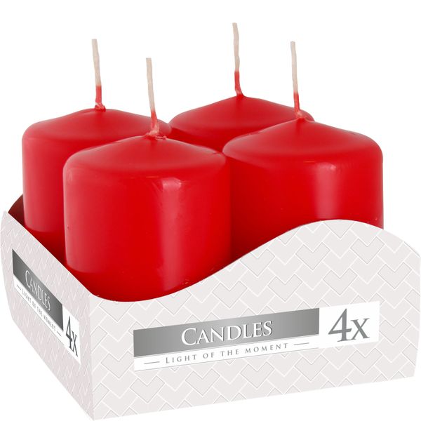 Set mit 4 Stumpenkerzen 40x60mm - Rot