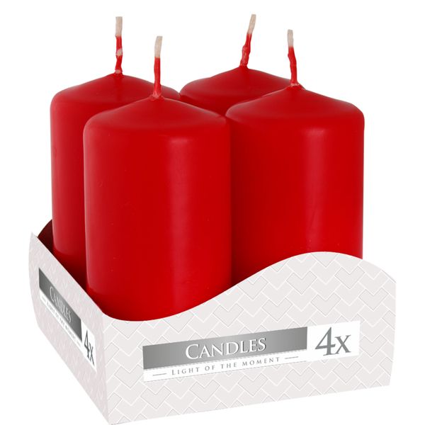 Set mit 4 Stumpenkerzen 40x80mm - Rot