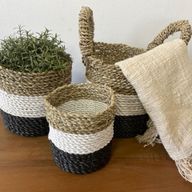 Korbset aus Seegras - Dunkelgrau / Weiß / Natur