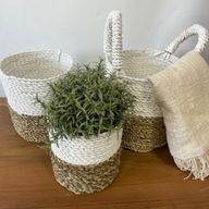 Korbset aus Seegras - Grau / Natur / Weiß