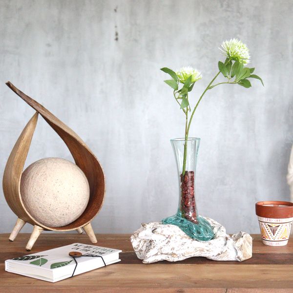 Geschmolzenes Glas auf Weiß Gewaschenem Holz - Vase - Klein