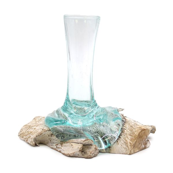 Geschmolzenes Glas auf Weiß Gewaschenem Holz - Vase - Klein