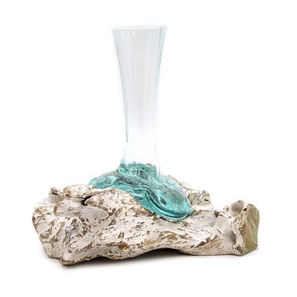 Geschmolzenes Glas auf Weiß Gewaschenem Holz - Vase - Medium