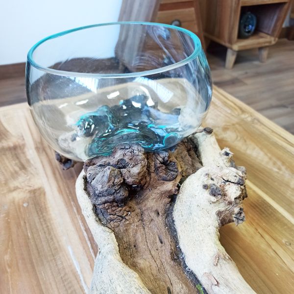 Geschmolzenes Glas auf Holz XL - Zwei Schalen - 70 cm