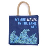 Bedruckte Jutetasche - We are Waves - Grau, Blau und Natur