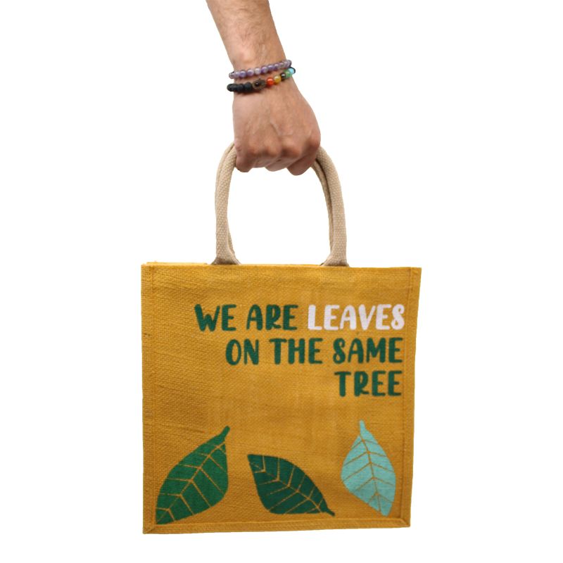 Bedruckte Jutetasche - We are Waves - Grau, Blau und Natur