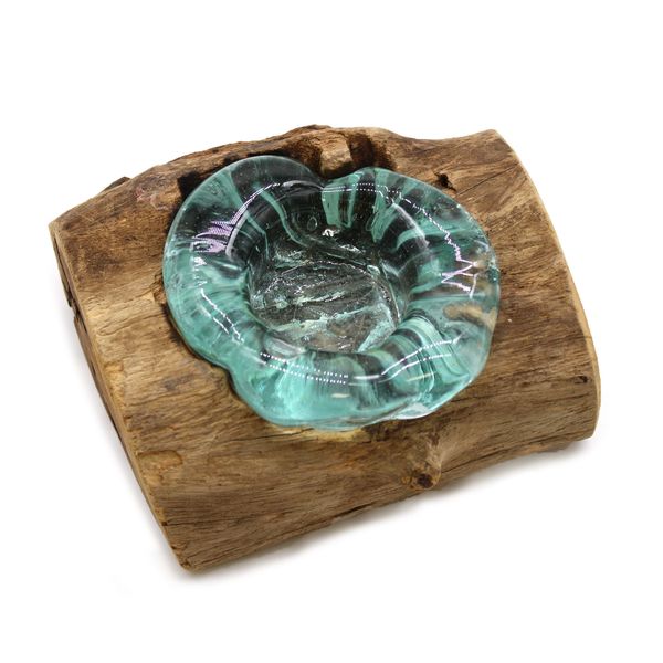 Geschmolzenes Glas auf Holz- Kerzenhalter