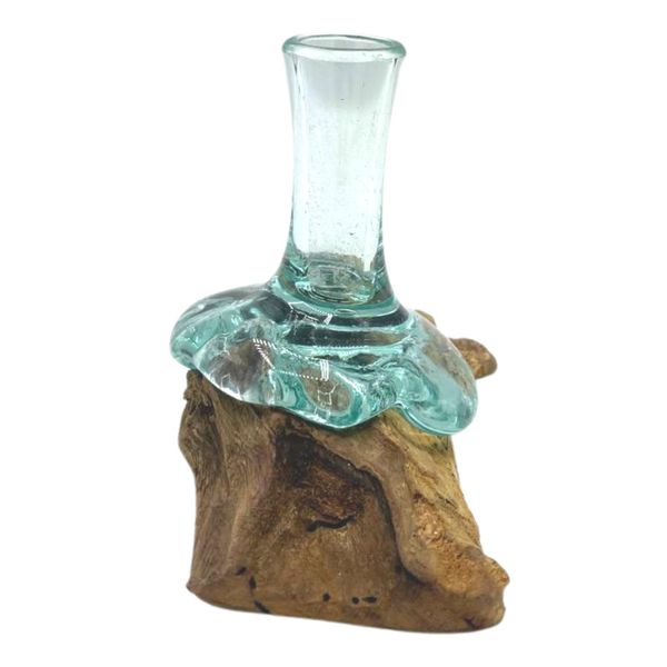 Geschmolzenes Glas auf Holz - Kleine Blumenvase