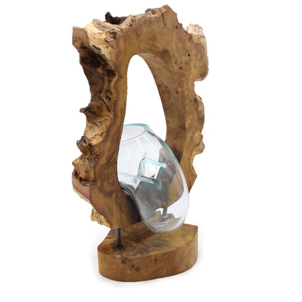 Geschmolzenes Glas auf Holz - Kunstvase zum Aufhängen