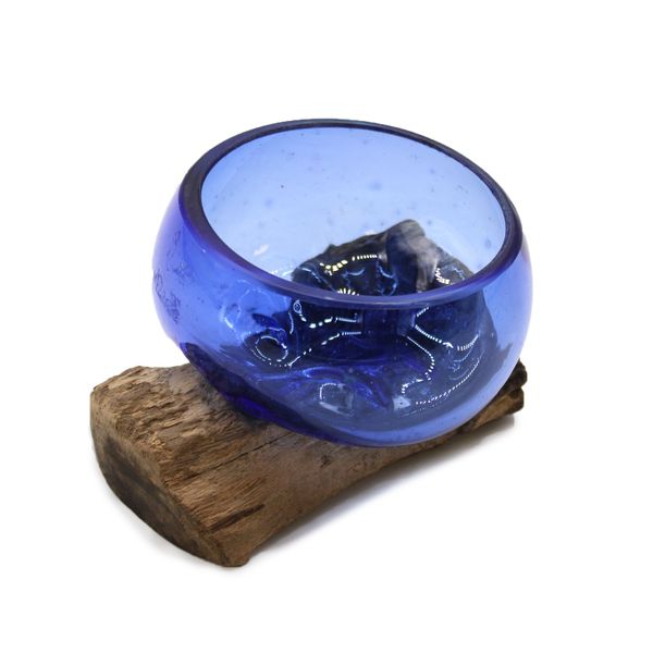 Geschmolzenes Glas auf Holz- Blaue Mini-Schüssel
