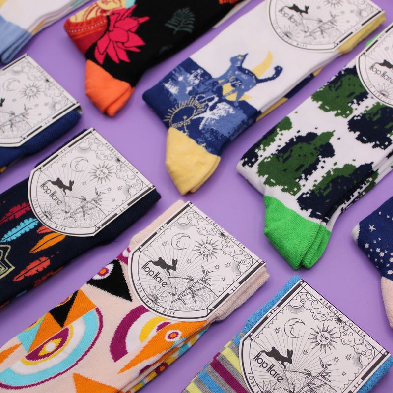 Hop Hare Bamboo Socks - Blue Buddha & Lotus S/M