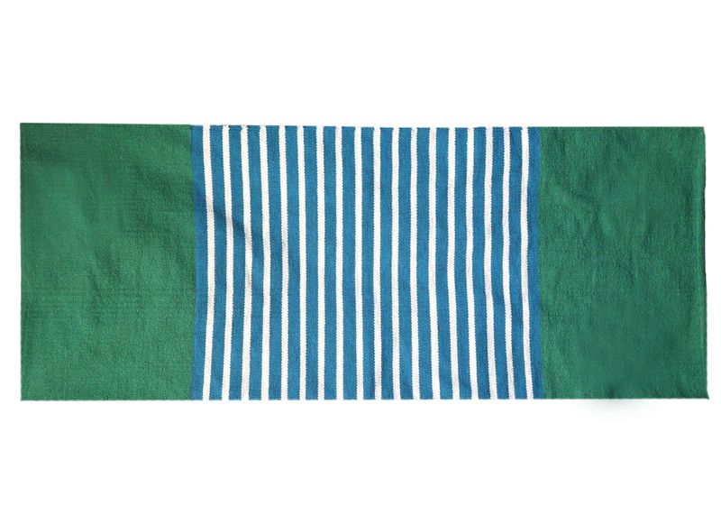 Indischer Baumwollteppich - 70x170cm - Blau/ Grün