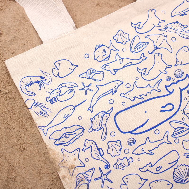 Große Baumwoll-Einkaufstasche – 38 x 42 - Leben im Meer - 10oz