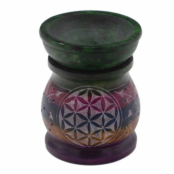 Duftlampe aus Speckstein, 10 cm - Blume des Lebens – Fünf Farben