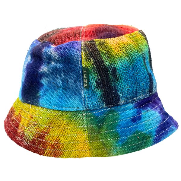 Geflickter Boho-Festivalhut aus Hanf und Baumwolle – Batikt