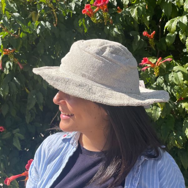 Geflickter Boho-Festivalhut aus Hanf und Baumwolle – Natur