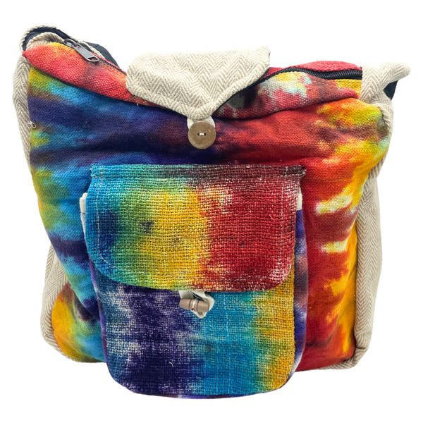 Umhängetasche mit Vordertasche aus Hanf-Batik