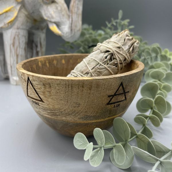Ritual-Schale für Räucher aus Holz- Vier Elemente - 11x7cm