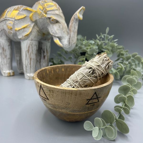 Ritual-Schale für Räucher aus Holz- Vier Elemente - 11x7cm