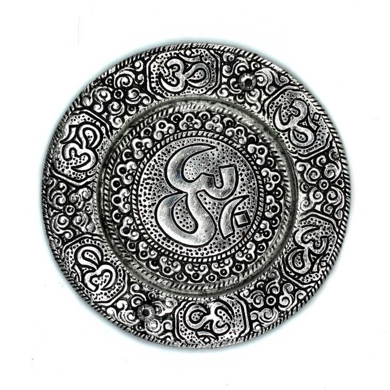 Polierter Aluminium-Räucherstäbchenhalter-Om, rund, 11 cm