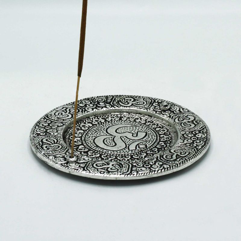 Polierter Aluminium-Räucherstäbchenhalter-Om, rund, 11 cm