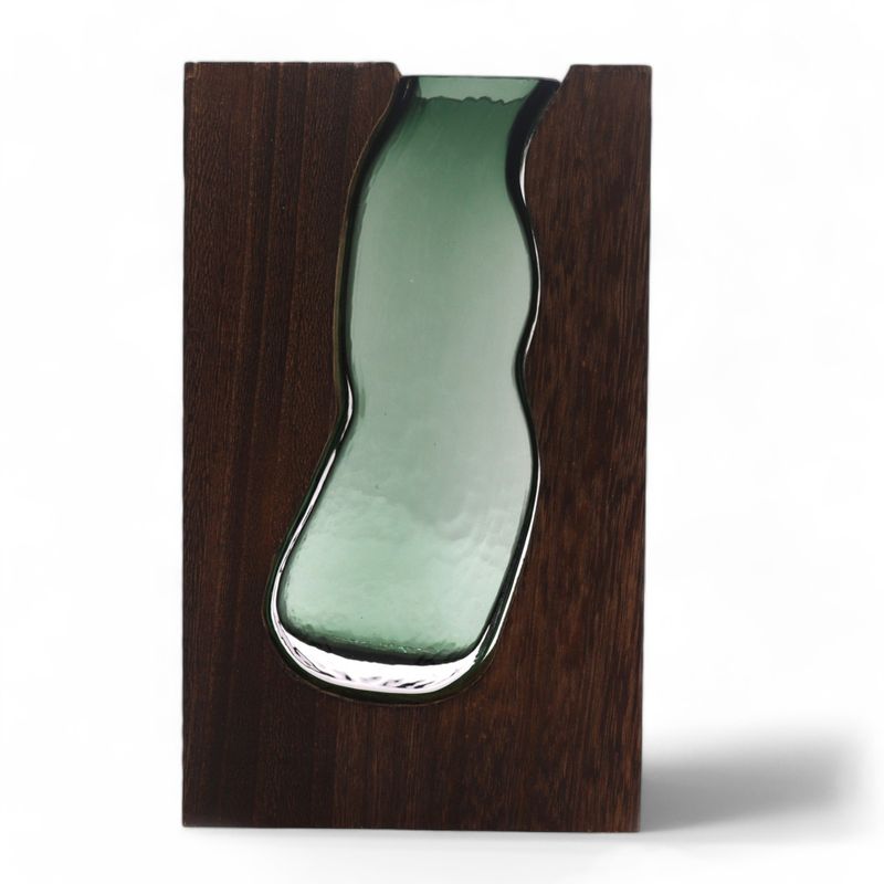Glasvase / Terarium in dunklem Tungholz- 14.5x5x23cm
