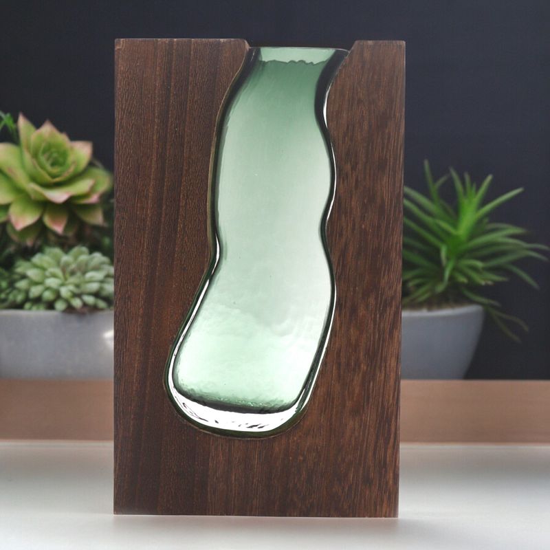 Glasvase / Terarium in dunklem Tungholz- 14.5x5x23cm