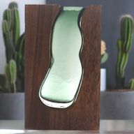 Große Glasvase / Terarium in dunklem Tungholz - 18x5x32cm