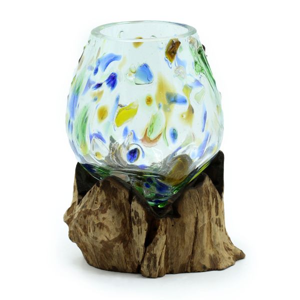 Geschmolzenes farbiges Glas auf Holz - Mittlere Schale