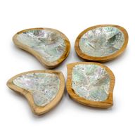 4er-Set Mini-Schüsseln aus Teakholz mit Muscheldekor (sortiert)