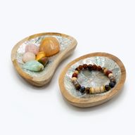4er-Set Mini-Schüsseln aus Teakholz mit Muscheldekor (sortiert)