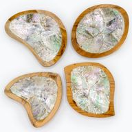 4er-Set Mini-Schüsseln aus Teakholz mit Muscheldekor (sortiert)