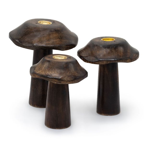 Set mit 3 flachen Räucherkegelpilzen (13 cm, 12 cm, 11 cm).