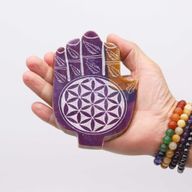 Räucherstäbchenhalter Med Hamsa aus Speckstein 13x9cm - Blume des Lebens