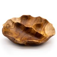 Glatte, runde Obstschale aus Teakholz mit drei Fächern  - 30x5.5cm