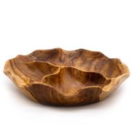 Glatte, runde Obstschale aus Teakholz mit drei Fächern  - 30x5.5cm