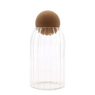 Glasgefäß mit Korkkugel–  gerippt – 15 cm