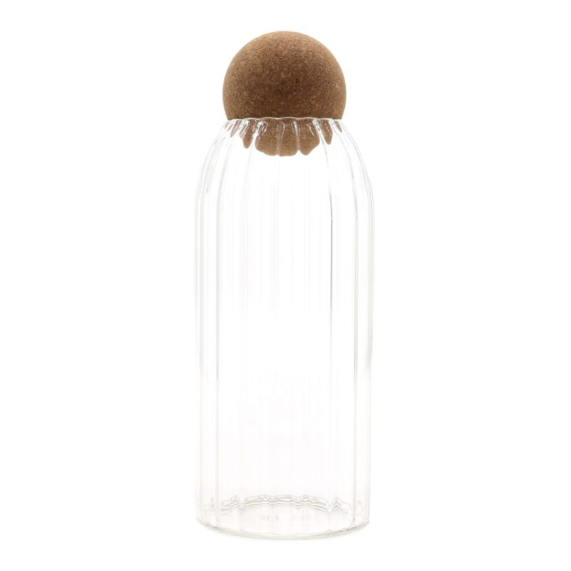 Glasgefäß mit Korkkugel–  gerippt – 20 cm