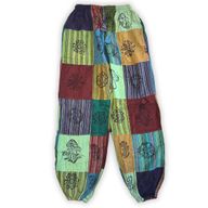 Nomad Sari - Pilz-Hose - Blockdruck-Designs - Grüntöne S/M