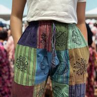 Nomad Sari - Pilz-Hose - Blockdruck-Designs - Grüntöne S/M