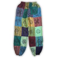 Nomad Sari - Pilz-Hose - Blockdruck-Designs - Grüntöne S/M